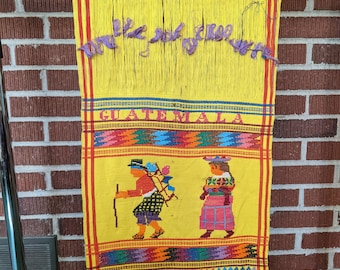 Vintage Souvenir of Guatemala Colorful Woven Wool 16x29 Weaving Wall Hanging