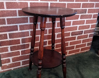 Antique 1910s/20s Solid Oak 16" dia. Round Plant Stand or Side Table