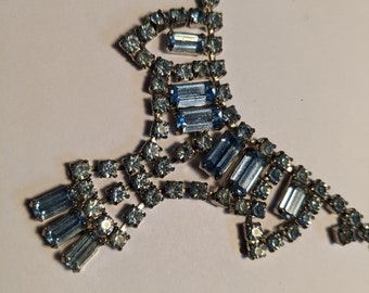 Vintage 50er Jahre Wunderschöner Blauer Strass Silberfarbener Choker Halskette