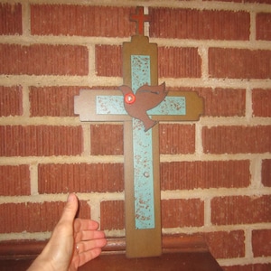 Metal Art Large 17&quot; Wall Hanging Cross with Dove Titled &quot;Amazing Peace&quot;