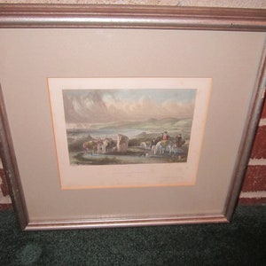 Antique Framed 19c Engraving Print Scotland &quot;Shanter Farm and Bay, Carrick&quot;