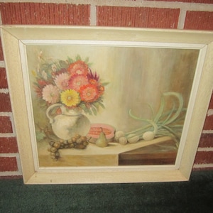 Vintage mediados del siglo moderno enmarcado firmado y fechado 1962 original Still Life pintura al óleo