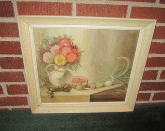 Vintage Mid Century Modern Framed Signed and Dated 1962 Original Still Life Oil Painting