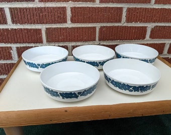 Vintage 1970s Corning Centura EVENING SONG Blue Flowers on White Lot of 5 Soup Salad Cereal Bowls