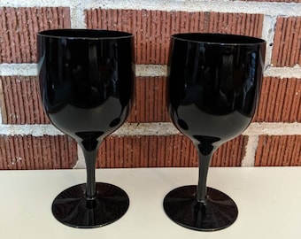 Vintage 1960s/70s Morgantown Glass Ebony Vision Stemware Lot of 2 Wine or Water Goblets