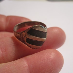Vintage Mexican Sterling Silver Size 6 Black Striped Ring
