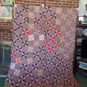 Antique 19c Cotton Handsewn Windmill 64x82  Crisp and Clean Quilt Top