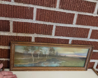 Vintage Original Framed Pastel Landscape at Dusk Painting