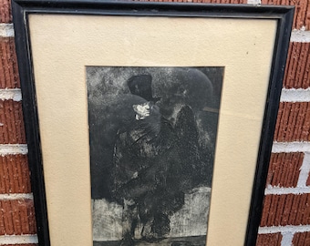 Antique Drypoint Etching "The Absinthe Drinker" by Edouard Manet