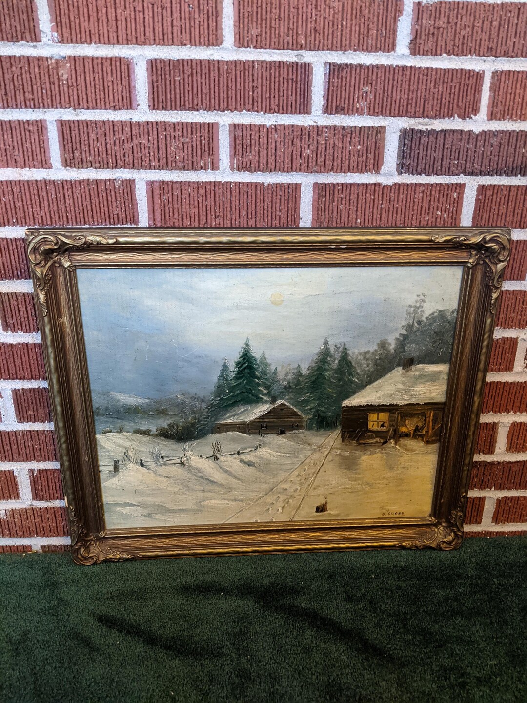 Vintage Framed Winter Mountain Cabin Landscape Signed Oil Painting - Etsy