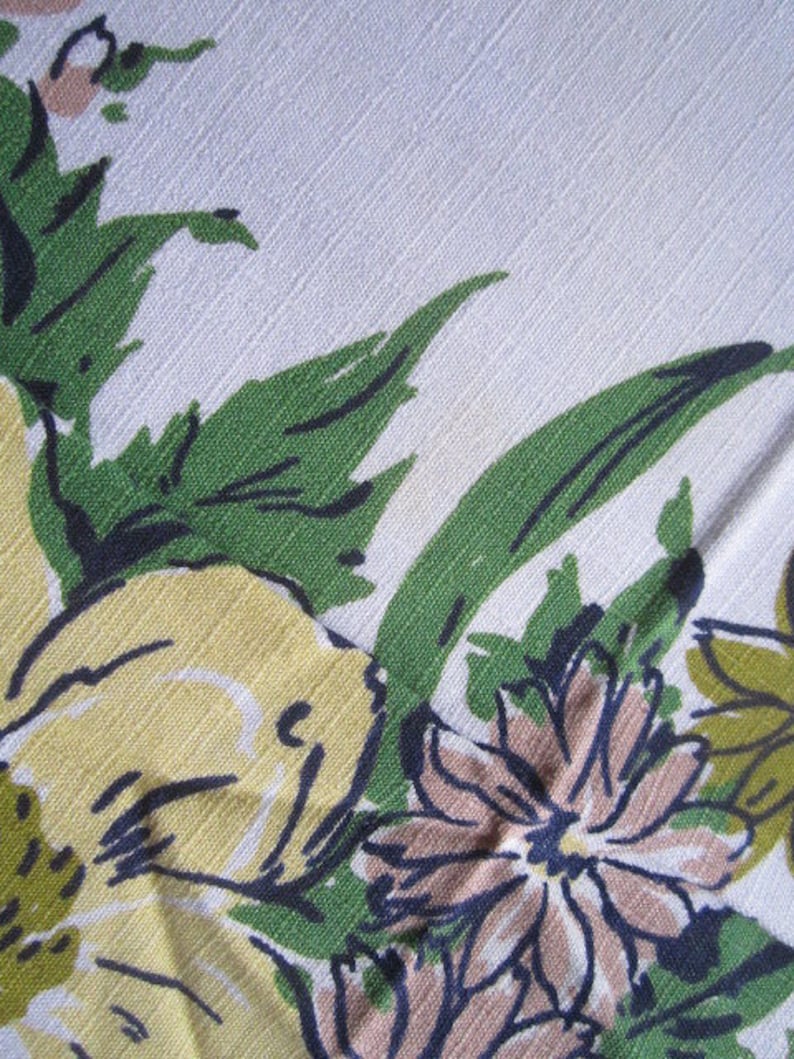 Vintage Mid Century 53x62 Simtex Yellow Floral Cotton Kitchen Tablecloth