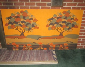 Vintage 1970s Internationales Stoffdesign Anne Schulte-Huxel 58x34 Cotton Fabric Landscape Textile Wall Art UNFRAMED