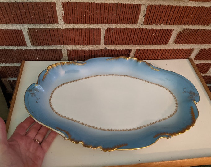 Antique Haviland Limoges Blue and White Porcelain Large Oval 16 1/2 by