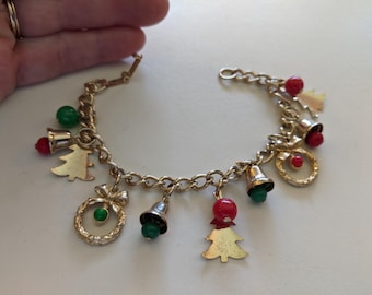 Vintage Goldtone Link Bracelet with Fun Christmas Charms