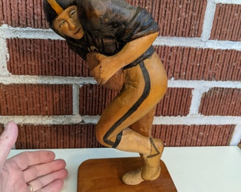 Vintage Folk Art Iowa Hawkeyes Football Player Signed and Dated Wood Carving Sculpture