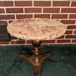 Vintage Mid Century Hollywood Regency 18" Round Cast Metal and Composite Marble Cocktail Table No.2