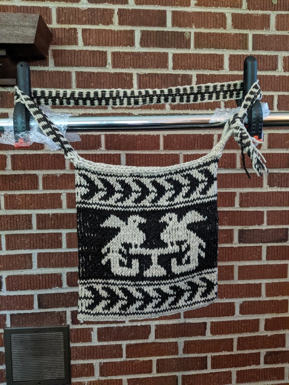 Vintage Hand Woven Wool Weaving Tote Bag with Bir… - image 1
