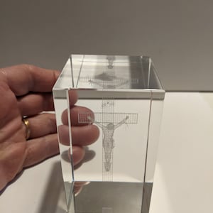 Vintage 1970s Modernist Crucifix Crystal Paperweight