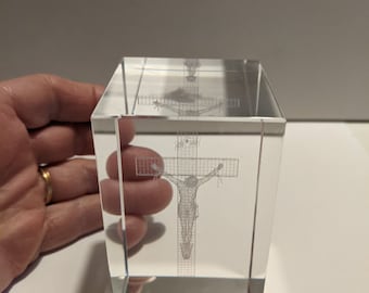 Vintage 1970s Modernist Crucifix Crystal Paperweight