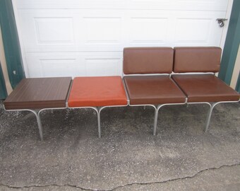 PICK UP ONLY Vintage Mid Century Modern 87" John Behringer for J.G. Furniture Aluminum Link Bench with Orange & Brown Vinyl Upholstery No.5