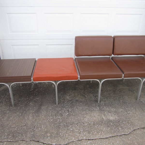 PICK UP ONLY Vintage Mid Century Modern 87" John Behringer for J.G. Furniture Aluminum Link Bench with Orange & Brown Vinyl Upholstery No.5