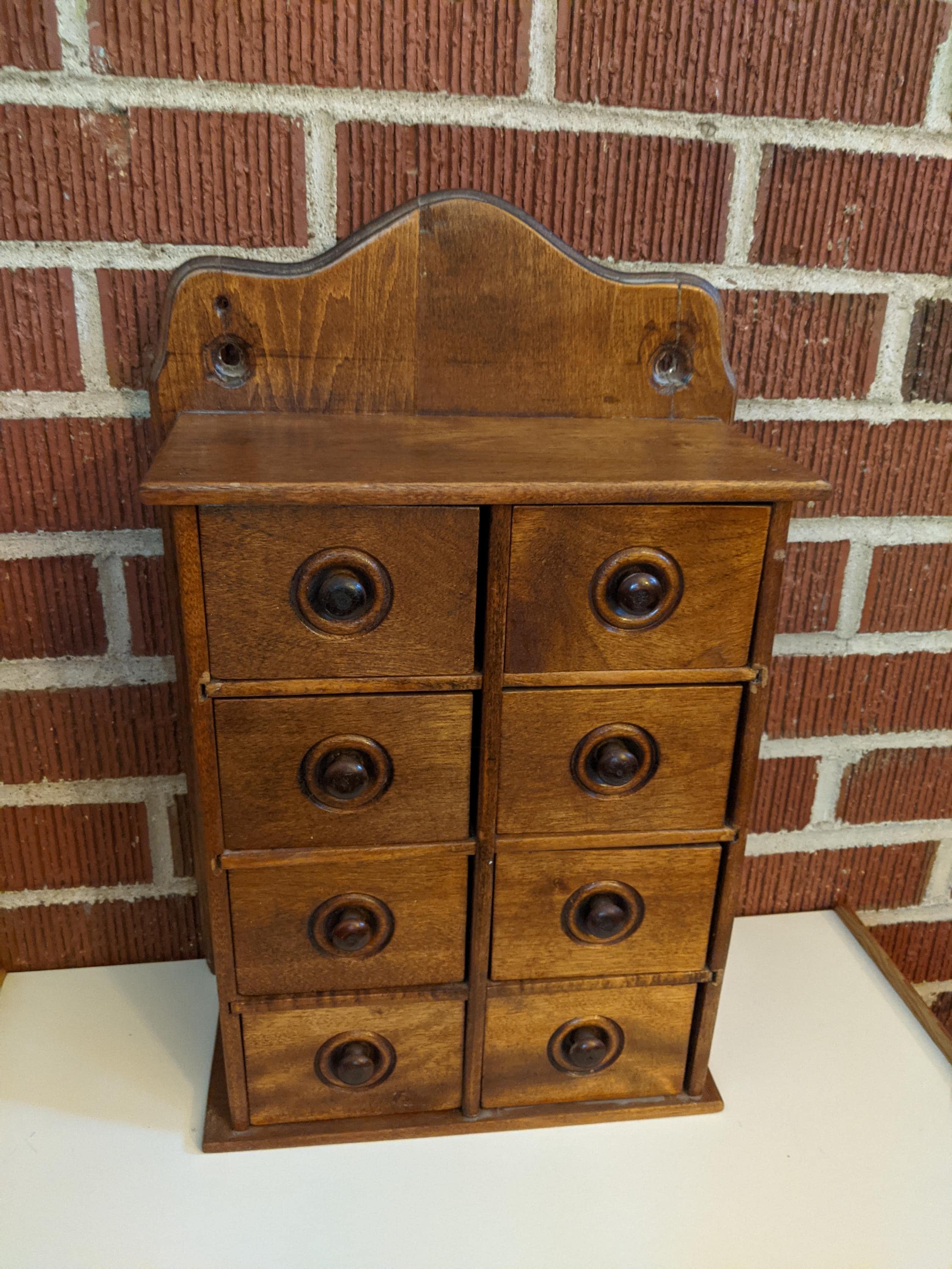 Vintage Primitive 8 Drawer Kitchen Spice Cabinet for Counter or Wall