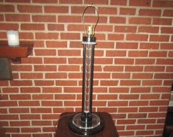 Vintage Mid Century Modern Lucite and Black Metal Large Table Lamp with 3-way Light up Column