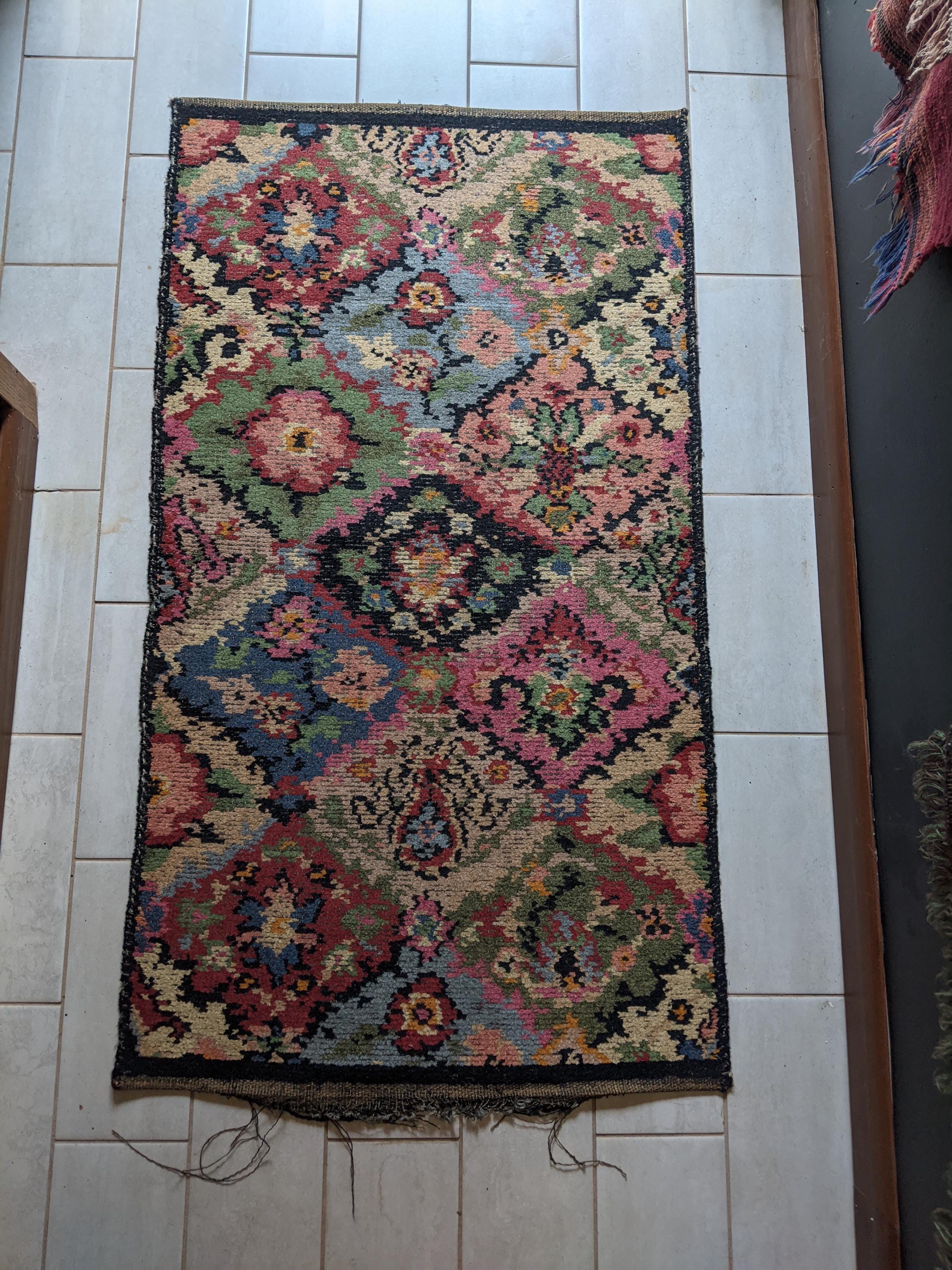 Vintage 1930s Art Deco 49x27 Machine Flat Weave Wool Pastel and