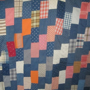Antike ca. 1900 Primitive blau Schrott Patchwork Winter Gewicht Quilt