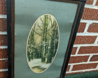 Antique c1905 Fumed Oak Arts & Crafts Era Hanging Picture Frame with 10x16 Rabbet
