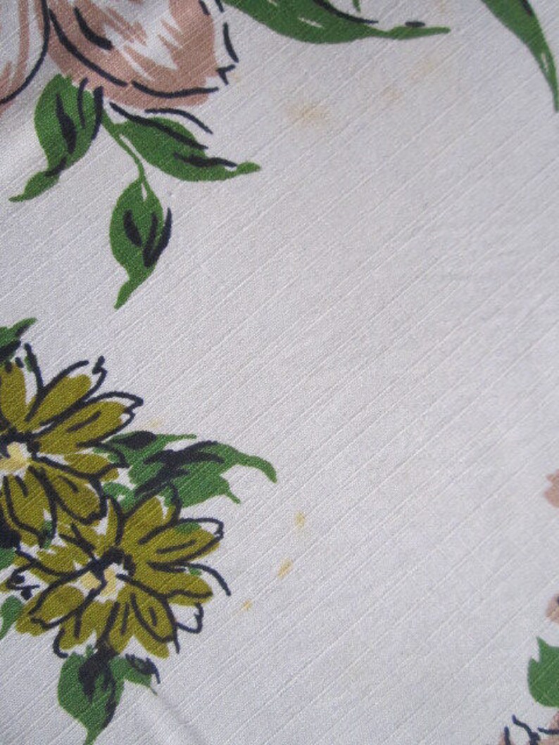 Vintage Mid Century 53x62 Simtex Yellow Floral Cotton Kitchen Tablecloth
