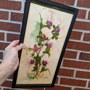 Vintage Framed Mixed Media Encaustic Wax Oil Mixed Media Signed Botanical Clover Painting