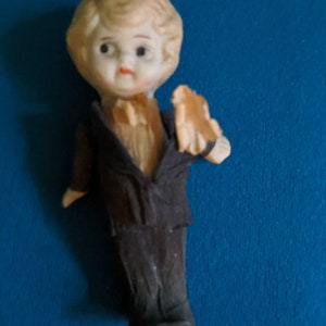 Vintage 1920s/30s Art Deco Jointed Bisque Groom Doll Figurine in Tissue Clothing