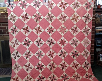 Antique 19c Exceptional Reversible STARS Pattern 68x80 Tied Cotton Winter Quilt