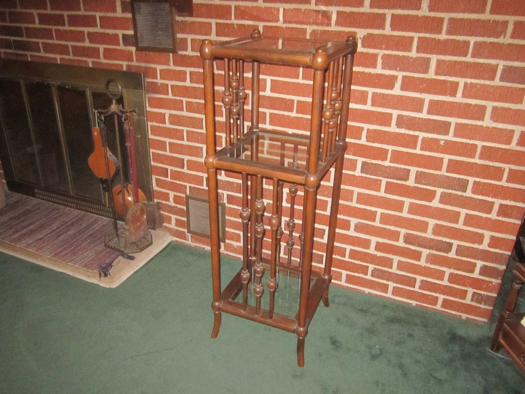 Reproduction Stick and Ball Design 42 Three Tiered Wood and Glass