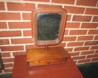 Antique 19c Victorian Vanity Adjustable Shaving Mirror Stand with One Drawer