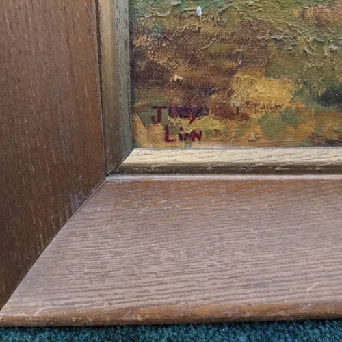 Vintage Beautiful Signed Original Oil shops Painting of Mountain Stream Landscape