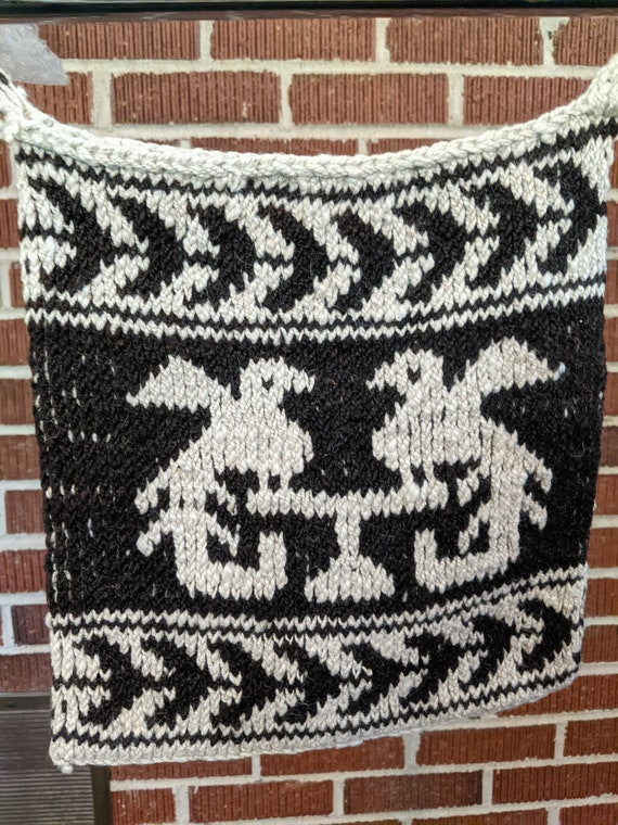 Vintage Hand Woven Wool Weaving Tote Bag with Bir… - image 2