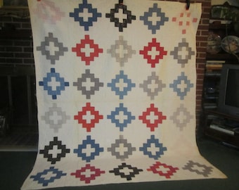 Antique 19c Cotton Handsewn Criss Cross Variation Quilt from Illinois Estate as found