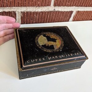 Vintage 1930s Black Tin Empty &quot;Cutex Marquise Set&quot; Advertising Box