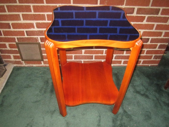 Vintage 1940s Art Deco Cobalt Blue Glass Mirror Top End Table Image 0