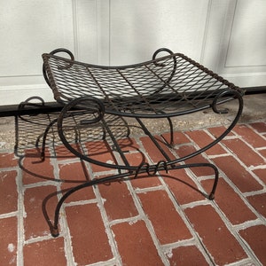 Vintage Mid Century Modern Sturdy Black Metal Patio Bench or Garden Seat