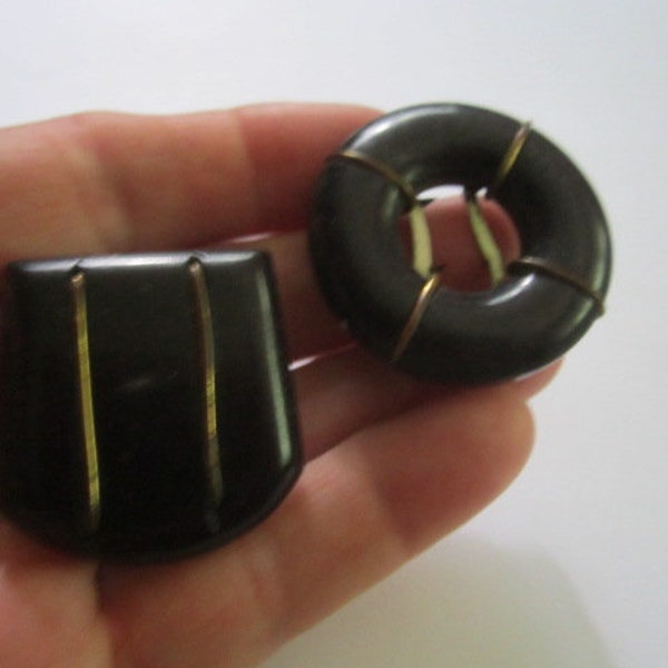 Vintage Art Deco Lot of 2 Black Bakelite Dress Clips