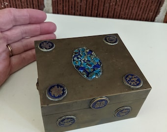 Vintage Chinese Export Floral Enamel Brass Cigarette Box with Sandalwood Lining