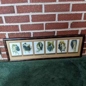 Antique 1910s "The Spoils of War" Yard Long Framed Prints of WW1 Era Romance