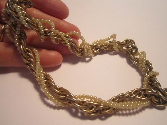 Vintage 1940s/50s Twisted Goldtone Chain and Faux… - image 4