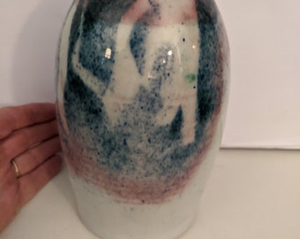Vintage Modernist Studio Pottery Signed Vase with Pink and Blue Glaze