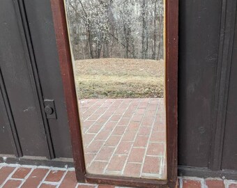 Antique 19c Primitive Pine Large 21x43 Wall Hanging Full Length Worn Beveled Mirror