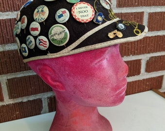 Vintage Wool Felt St. Paul Minnesota Fair Souvenir Cap with 47 Old Pins