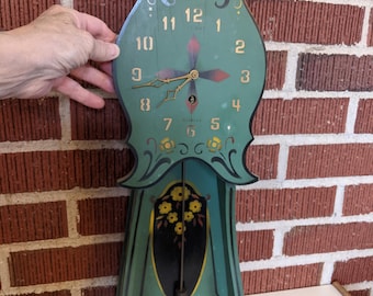 Vintage Gilbert Green Wooden Art Deco Wall Hanging Pendulum Clock